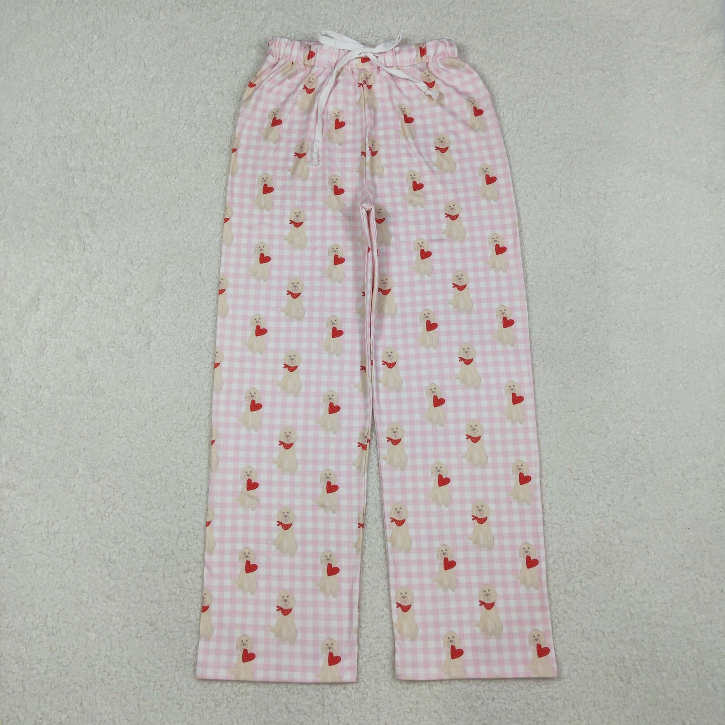 10.16 RTS NO MOQ (In stock)P0849 Adult Women Pink Checked Dogs Hearts Valentine Pants Bottom
