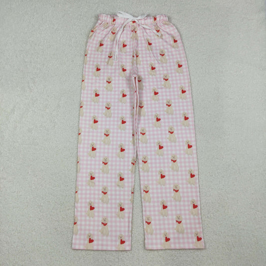 10.16 RTS NO MOQ (In stock)P0849 Adult Women Pink Checked Dogs Hearts Valentine Pants Bottom
