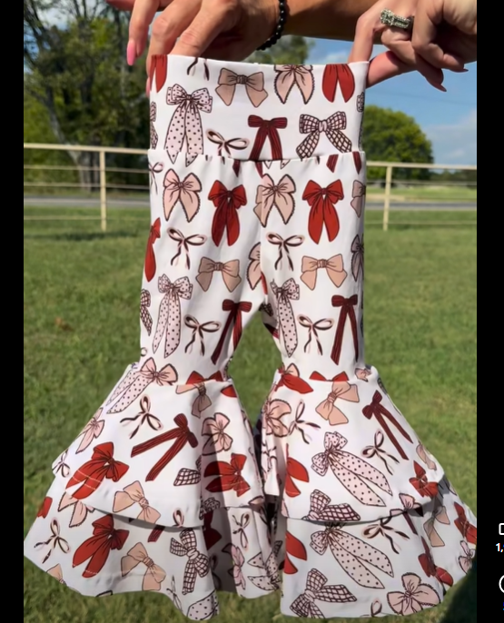 9.29 P0885 Pre order No Moq Yoga fabric Baby Girls Red Bows Plaid Yoga Bell Bottom Pants