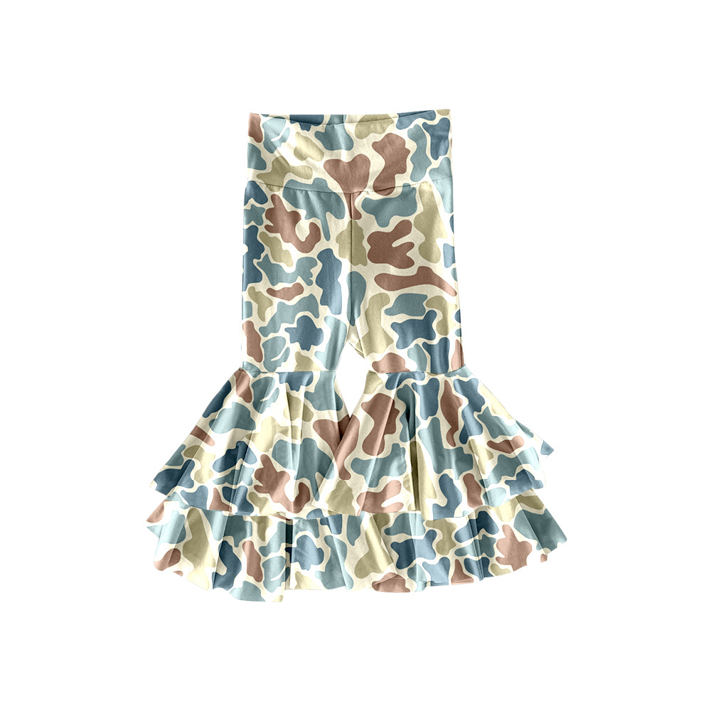 9.29 P0892 Pre order No Moq Yoga fabric Baby Girls Yellow Blue Camo Yoga Bell Bottom Pants