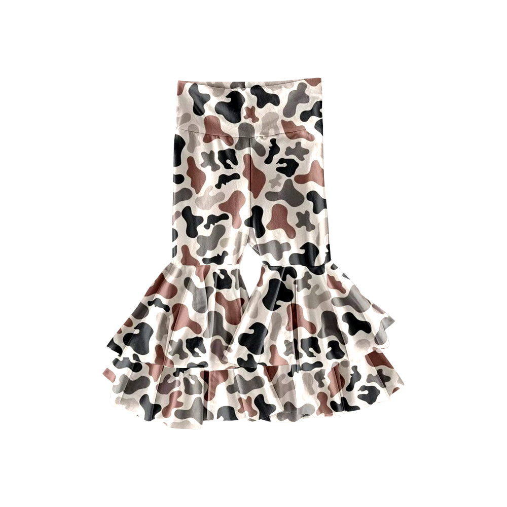 9.29 P0893 Pre order No Moq Yoga fabric Baby Girls Brown Black Camo Yoga Bell Bottom Pants