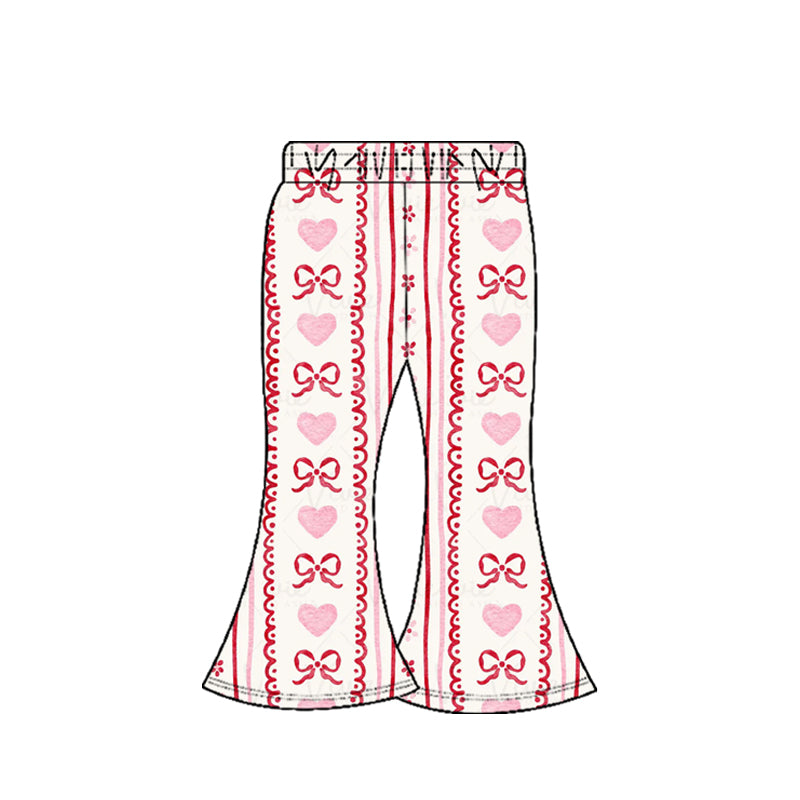 9.30 P0894 Pre order No Moq Yoga fabric Baby Girls Pink Bows Hearts Flowers Stripe Valentine Bell Bottom Pants