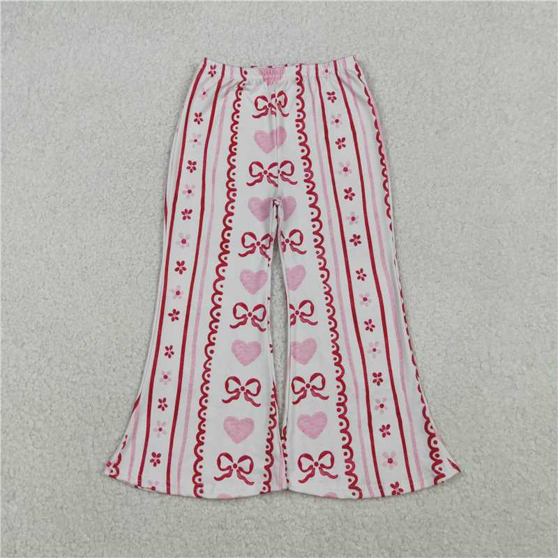 2.10 RTS NO MOQ (In stock)P0894 Kids Fashion Clothes Baby Girls Bows Hearts Flowers Stripe Valentines Flare Pants Bottom