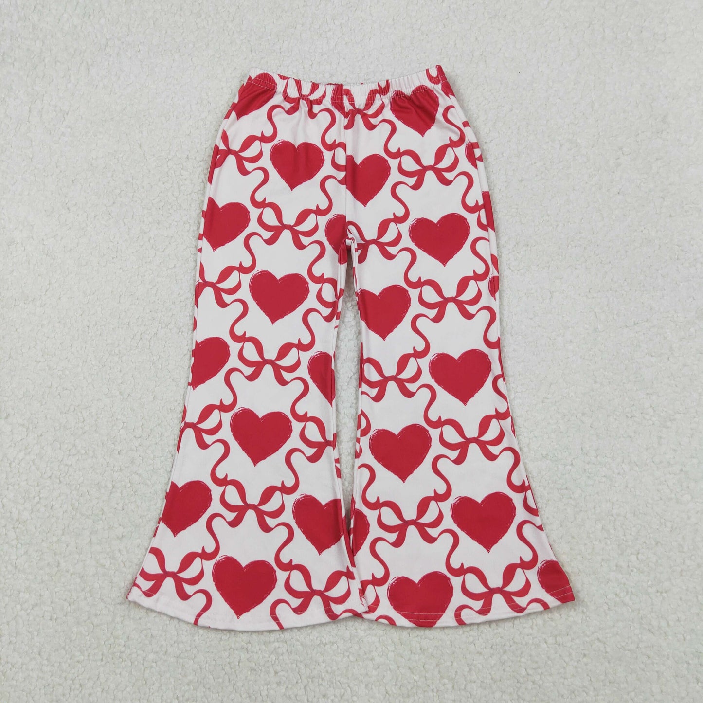 10.21 RTS NO MOQ (In stock)P0895 Baby Girls Red Bows Hearts Checked Valentine Bell Bottom Pants