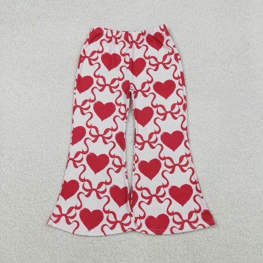 10.21 RTS NO MOQ (In stock)P0895 Baby Girls Red Bows Hearts Checked Valentine Bell Bottom Pants