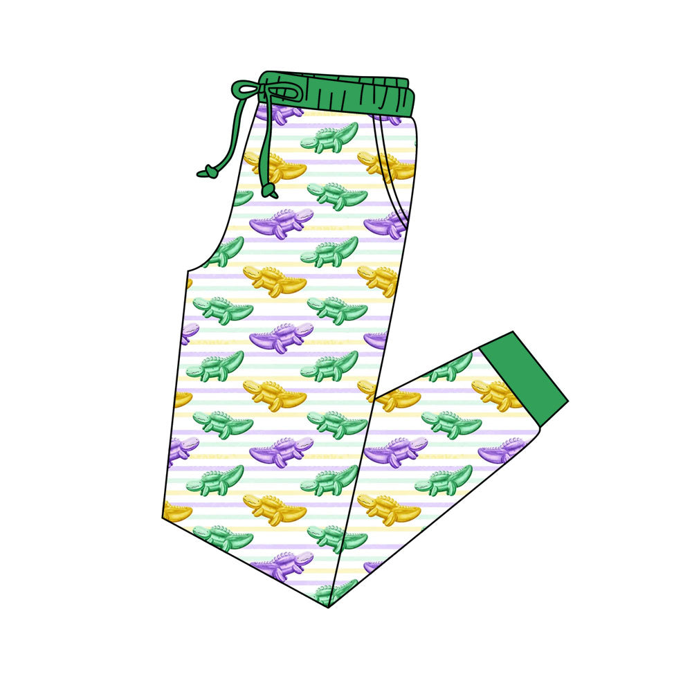 10.13 P0903 Pre order No Moq Adult Women Mardigras Stripes Crocodiles Pockets Jogger Pants