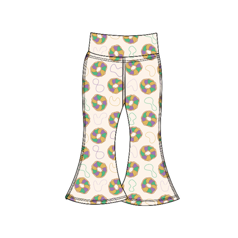 10.20 P0935 Pre order No Moq Yoga fabric Baby Girls Mardigras Donuts Lights Yoga Bell Bottom Pants