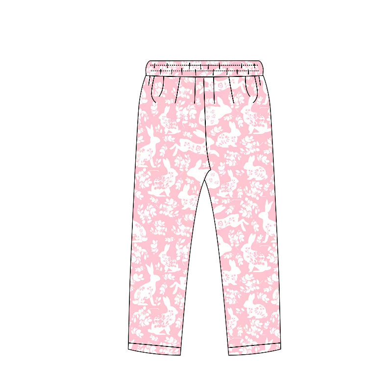 11.6 P0960 Pre order No Moq Baby Girls Pink Flowers Rabbits Easter Legging Pants Bottoms