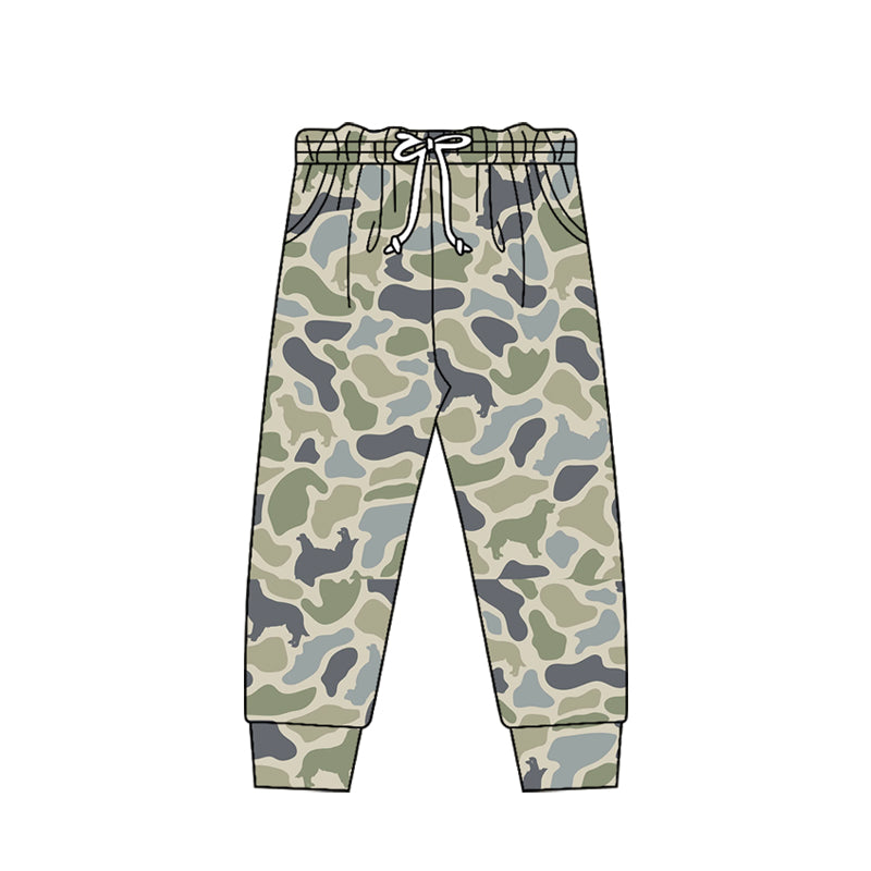 11.14 P0977 Pre order No Moq Baby Boys Green Dogs Camo Pockets Hunting Jogger Pants Bottom