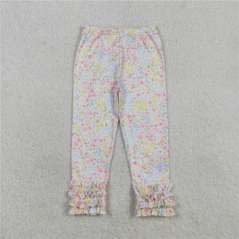 2.10 RTS NO MOQ (In stock)P1005 Kids Fashion Clothes Baby Girls Flowers Ruffle Legging Pants Bottom