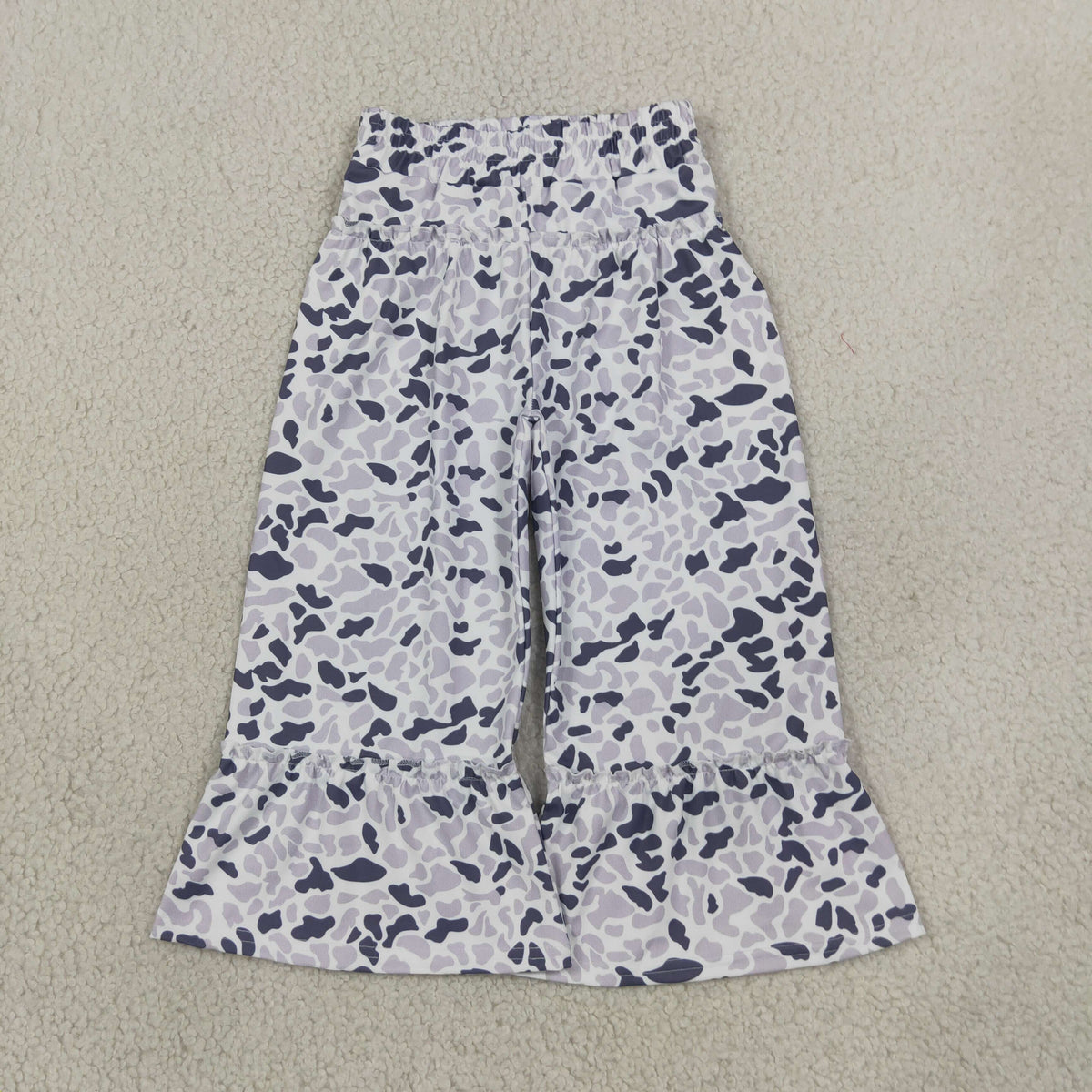 RTS NO MOQ (In stock)yoga fabric P1054 Baby Girls Grey Camo Yoga Active Ruffle Flare Pants Bottom