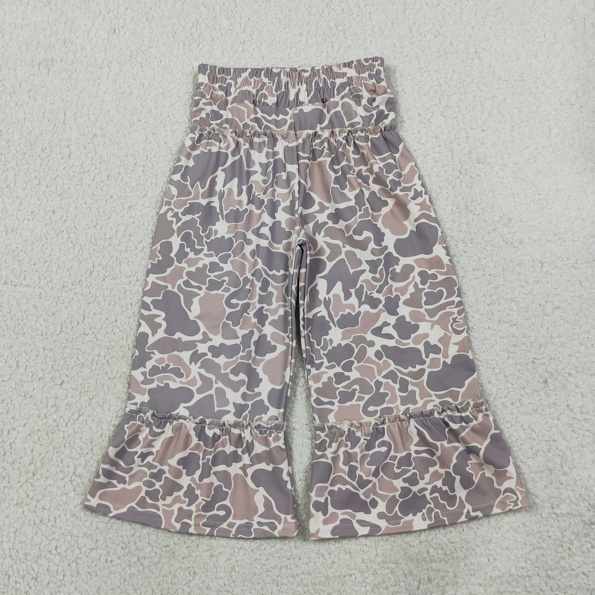 RTS NO MOQ (In stock)yoga fabric P1056 Yoga Baby Girls Khaki Camo Yoga Bell Bottom Pants Casual Wear