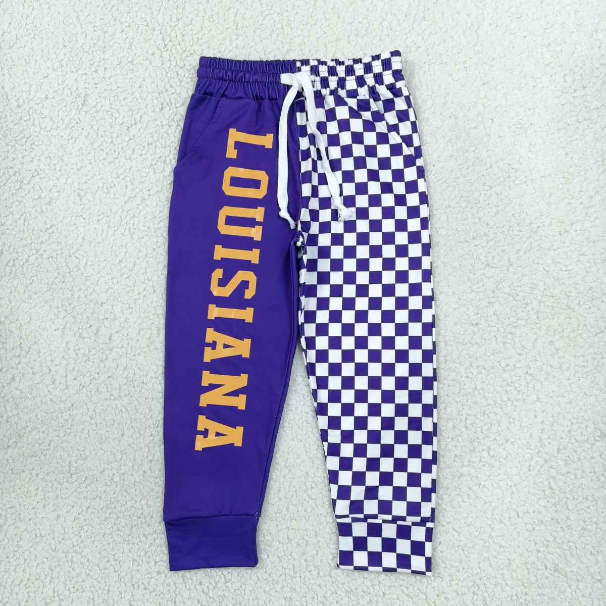 RTS NO MOQ (In stock)milk silk P1061 Baby Boys Purple Checked Team Pockets Joggers Bottom Casual Daily Wear