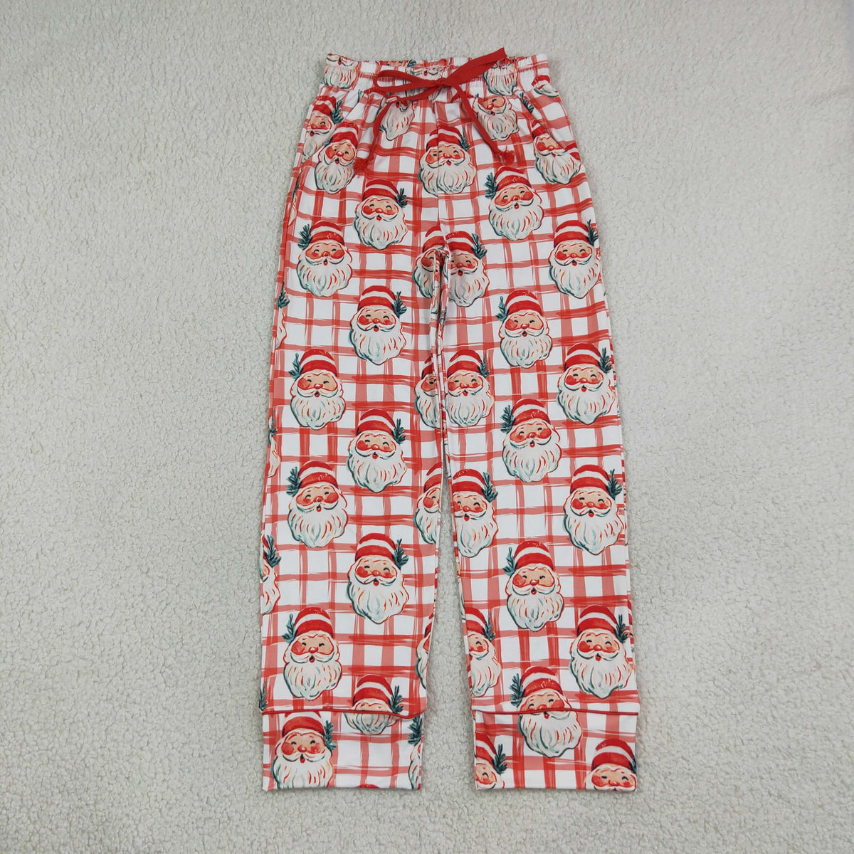 RTS NO MOQ milk silk P1096 Adult Women Red Checked Santa Christmas Pants Bottom