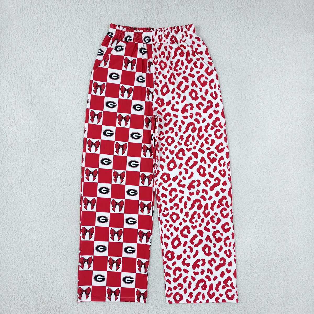 RTS NO MOQ (In stock)milk silk P1118 Adult Women Bows Leopard Team Pockets Pants Bottom