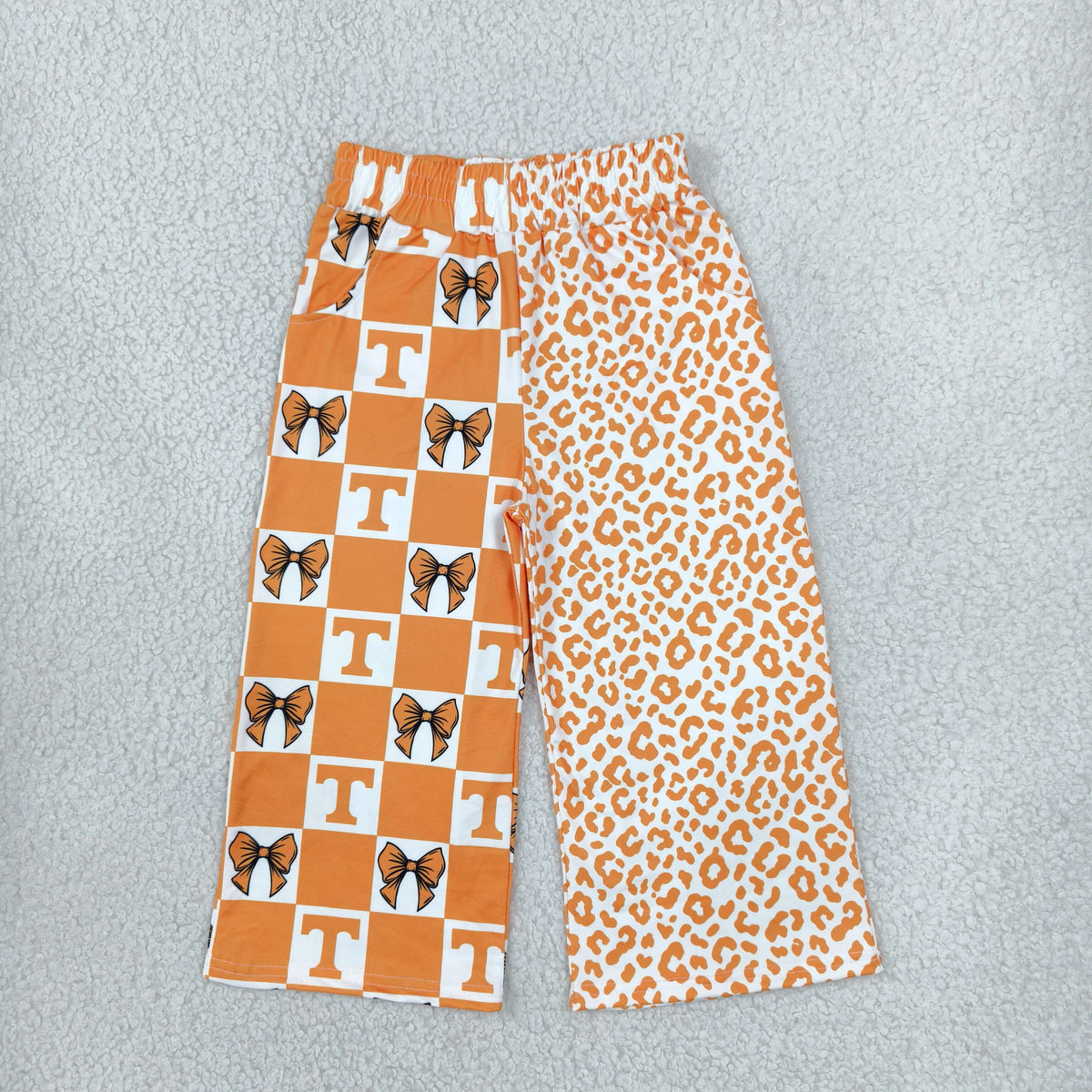 RTS NO MOQ (In stock)milk silk P1121 Baby Girls Bows Checked Leopard Team Pockets Pants Casual Bottom