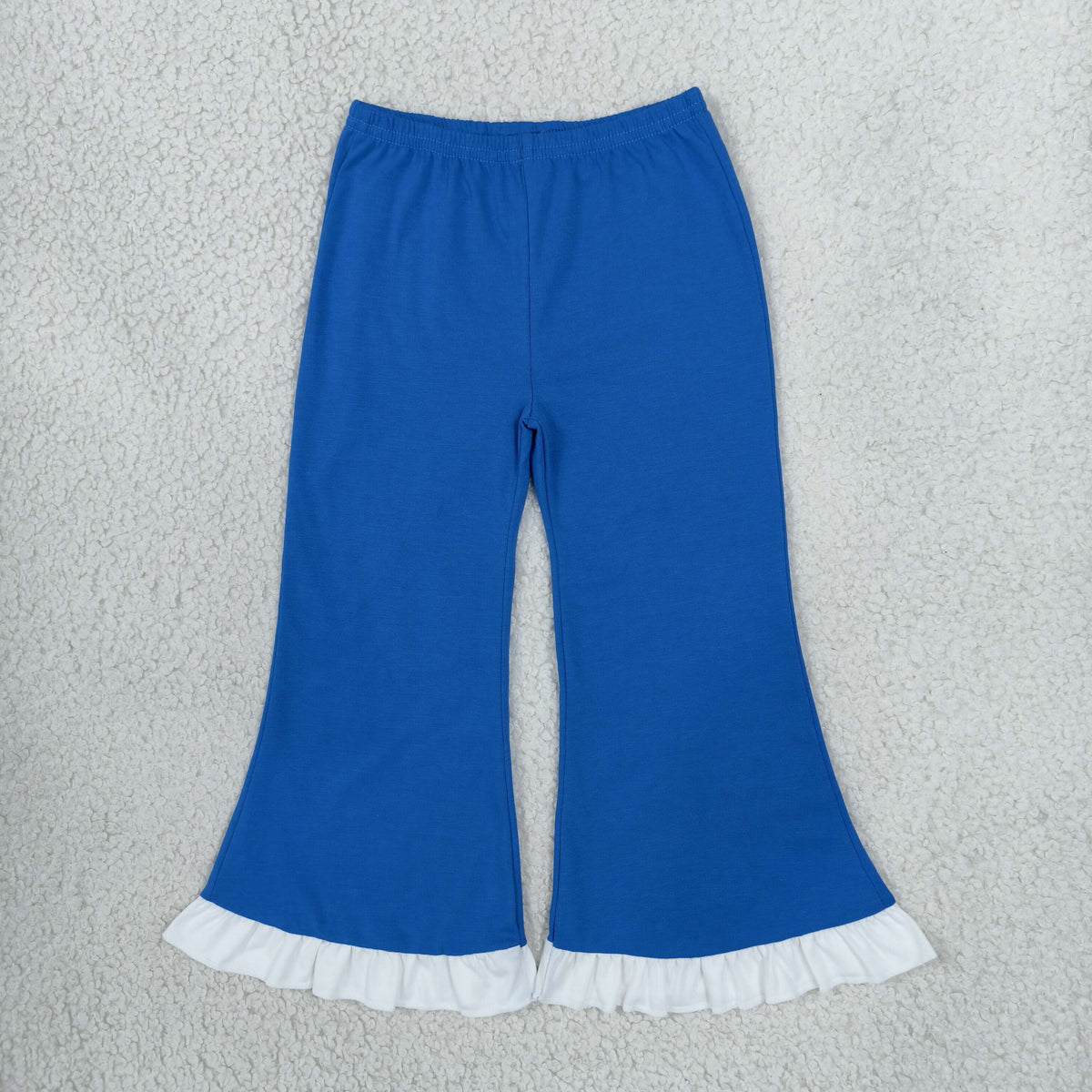 RTS NO MOQ (In stock)cotton P1170 Baby Girls Blue White Ruffle Hem Flare Bottom Pants Casual