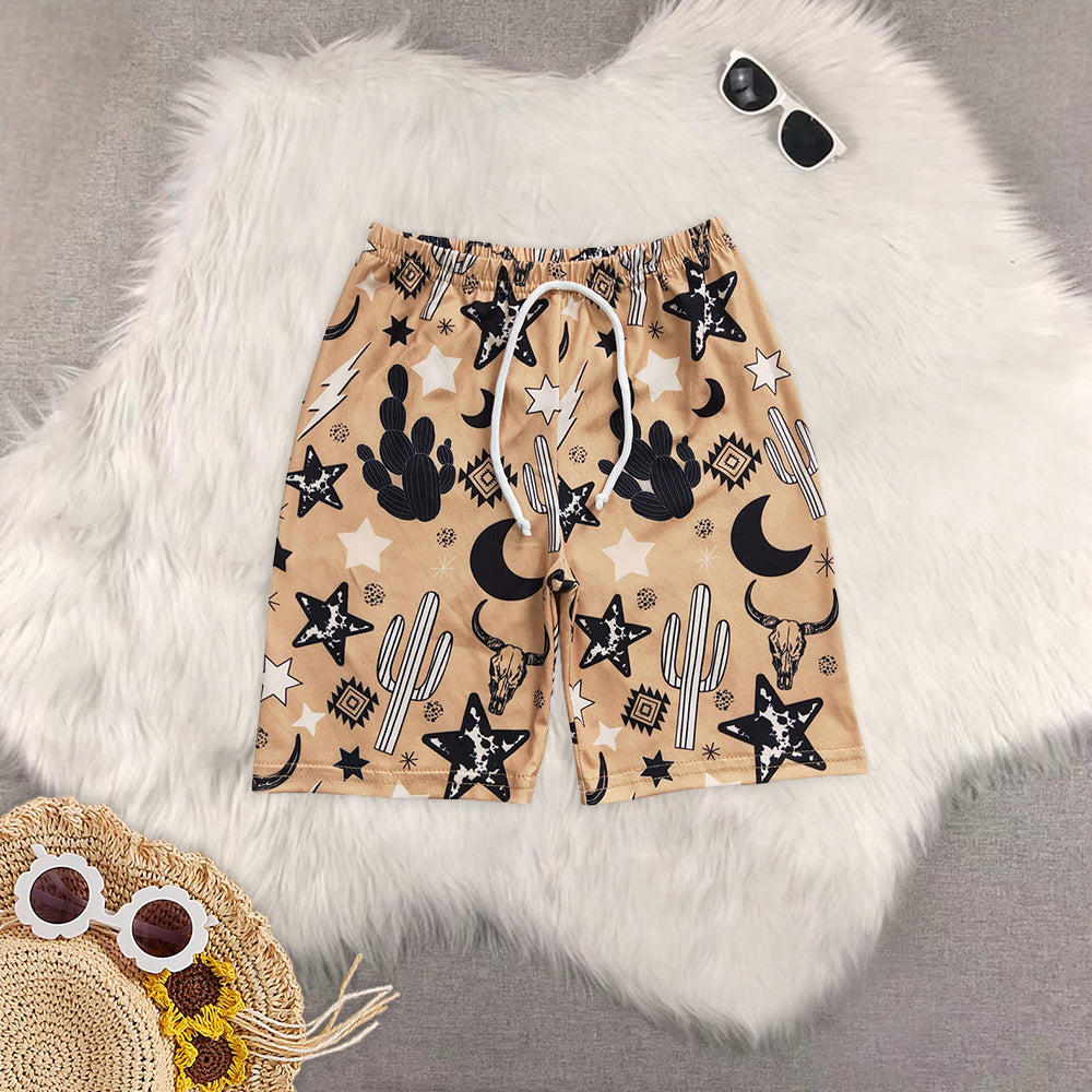 8.14 RTS Sibling Bull skull cactus summer boy swim trunks