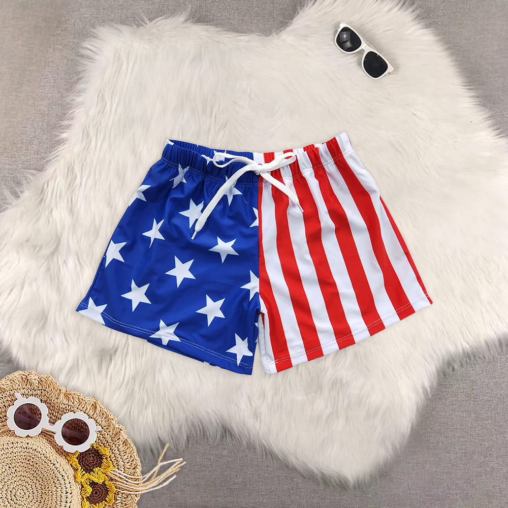 8.19 RTS Sibling Baby Boys Summer Swimsuits Red blue stripe kids boy 4th of july swim trunks