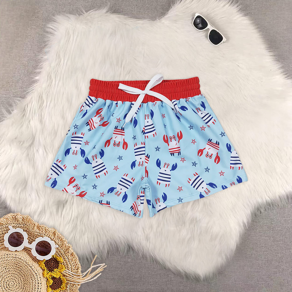 8.19 RTS Sibling Baby Boys Summer Swimsuits Red blue stripe kids boy 4th of july swim trunks