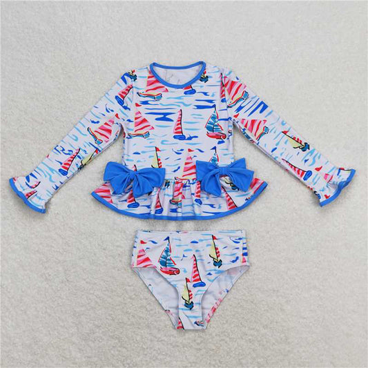 6.07  S0276 New Rts No Moq 8-9 Days By Air Arrived itBlue sailboat long sleeves one pc baby girls swimsuit