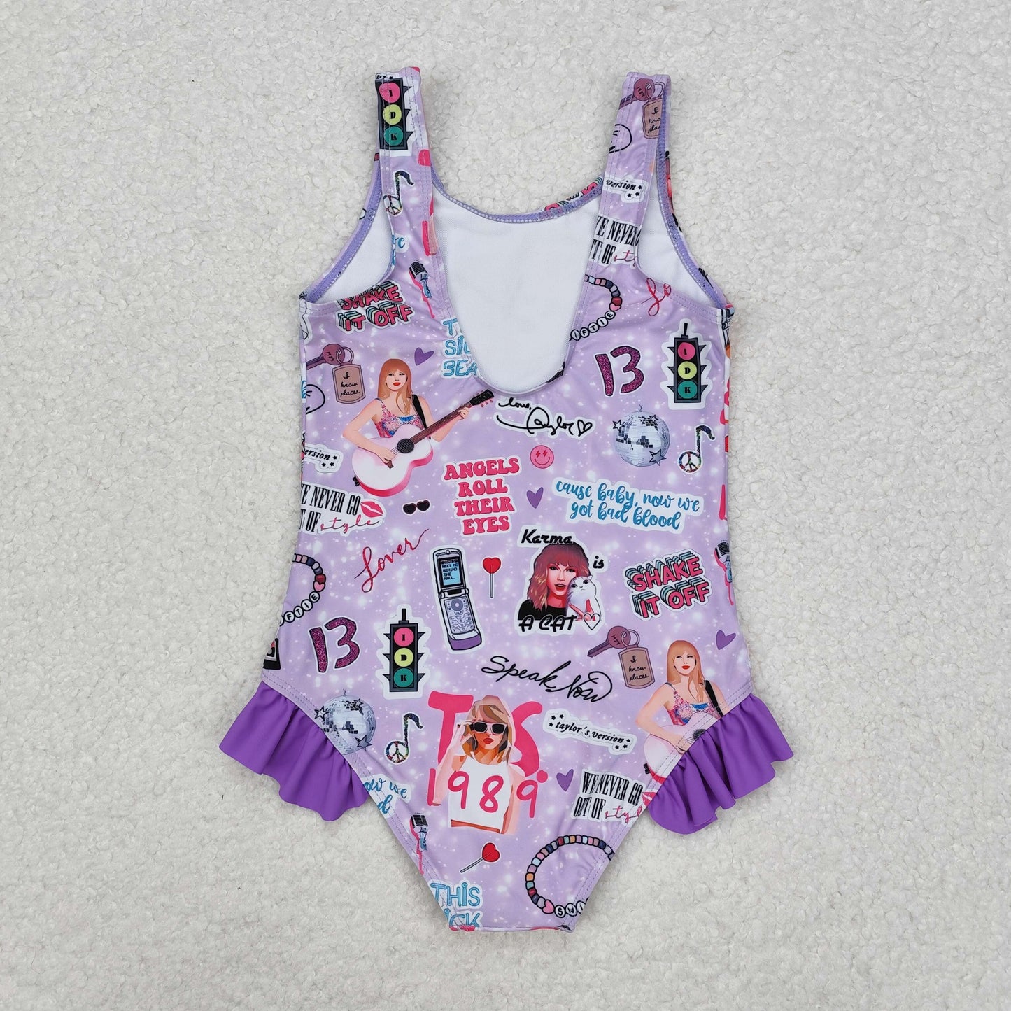 s0388 Purple sleeveless guitar smile one piece singer girls swimsuit