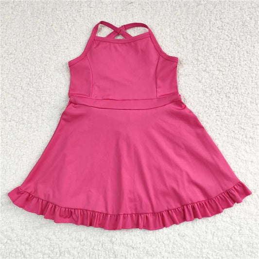 USA Warehouse (IN STOCK)S0440 Hot Pink Straps Ruffle Baby Girls Summer Active Wear Outfit Comfortable Breathable Clothing