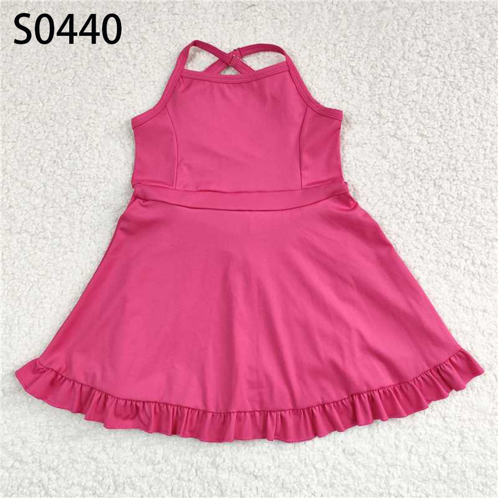 USA Shop (in stock)S0440 RTS NO MOQ Baby Girls Summer Swimsuits Pure rose red sportswear skirt swimsuit