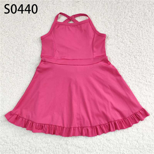 USA Shop (in stock)S0440 RTS NO MOQ Baby Girls Summer Swimsuits  Pure rose red sportswear skirt swimsuit