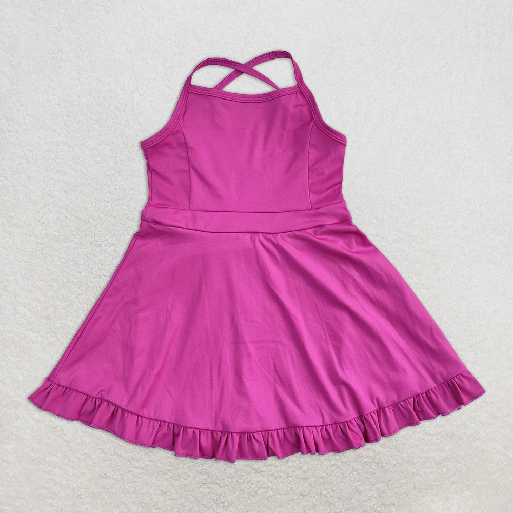 4.07 S0441 RTS NO MOQ Baby Girls Summer Swimsuits Dark pink straps ruffle baby girls summer active wear