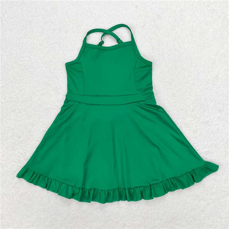 USA Warehouse (IN STOCK) S0444 Baby Girls Green Straps Ruffle Summer Active Wear Clothing Set Comfortable And Stylish