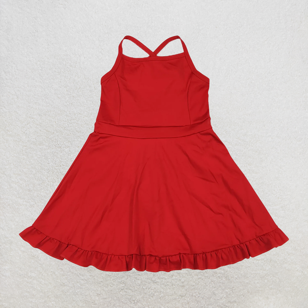 USA Shop (in stock) S0453 RTS NO MOQ Baby Girls Summer Swimsuits Red straps ruffle baby girls summer active wear