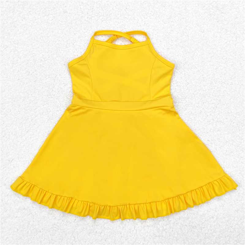 USA Warehouse (IN STOCK)S0455 Yellow Straps Ruffle Baby Girls Summer Active Wear Outfit