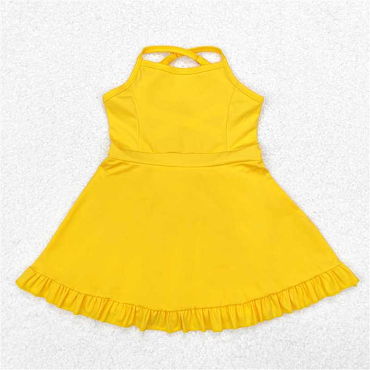 USA Warehouse (IN STOCK)S0455 Yellow Straps Ruffle Baby Girls Summer Active Wear Outfit