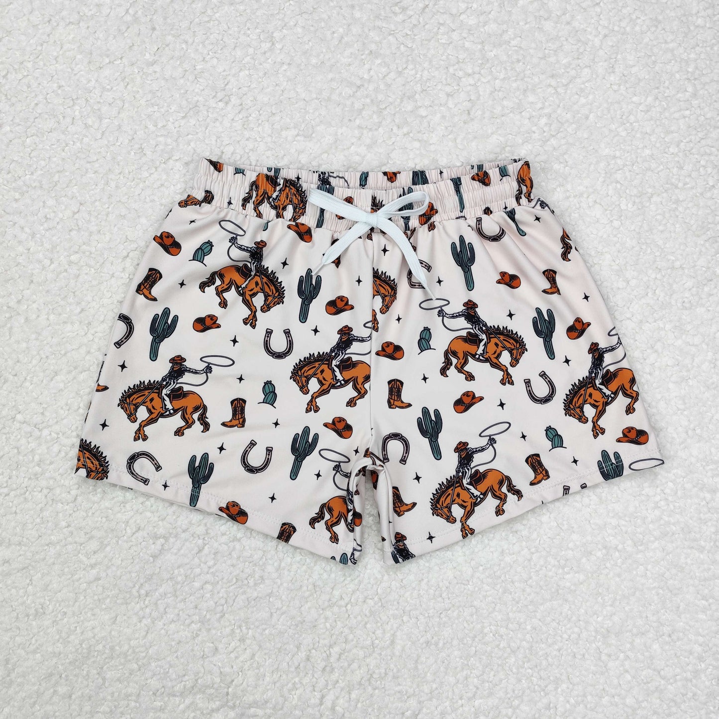 S0461 Cactus rodeo western kids boys summer swim trunks