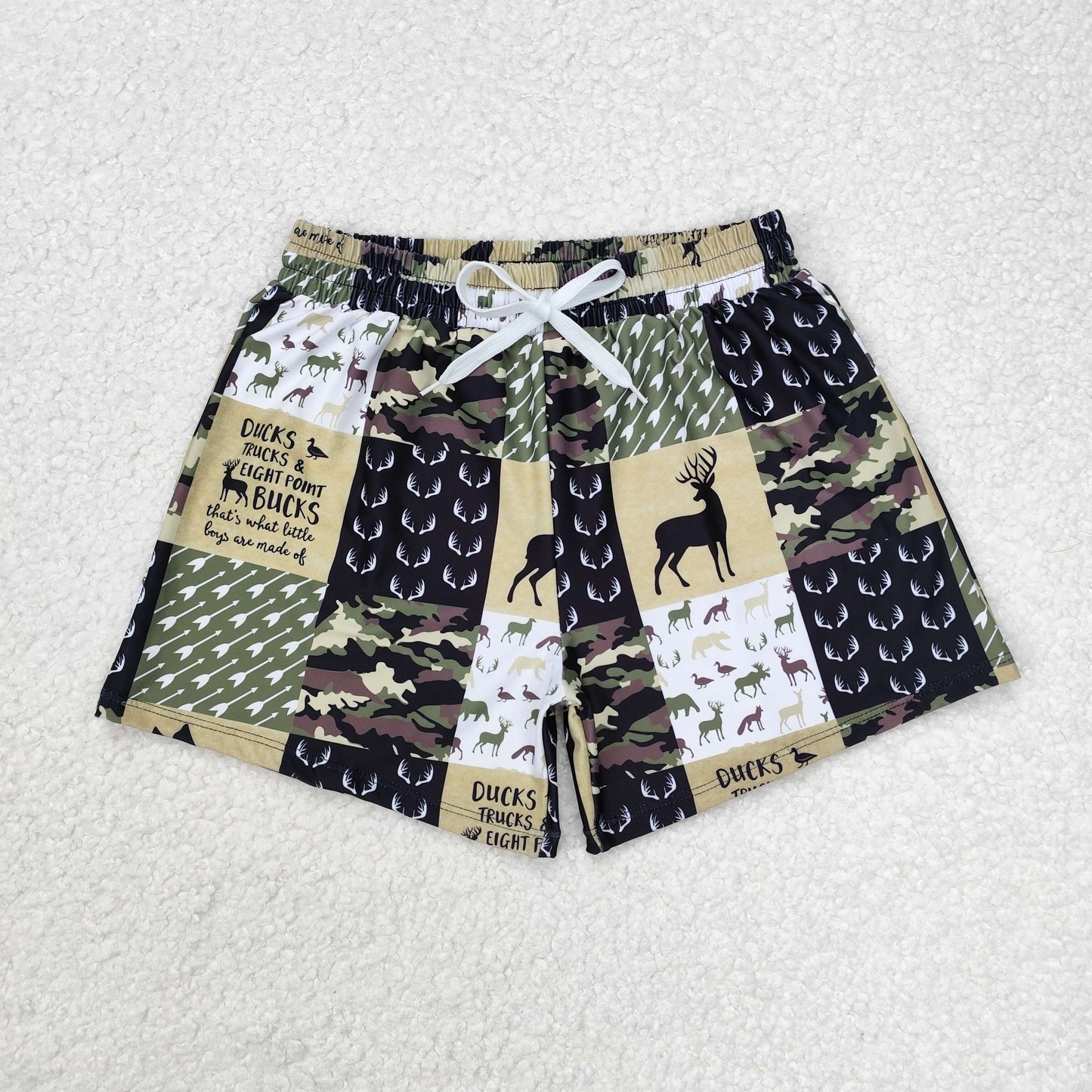 S0467 Deer duck camo kids boys summer swim trunks