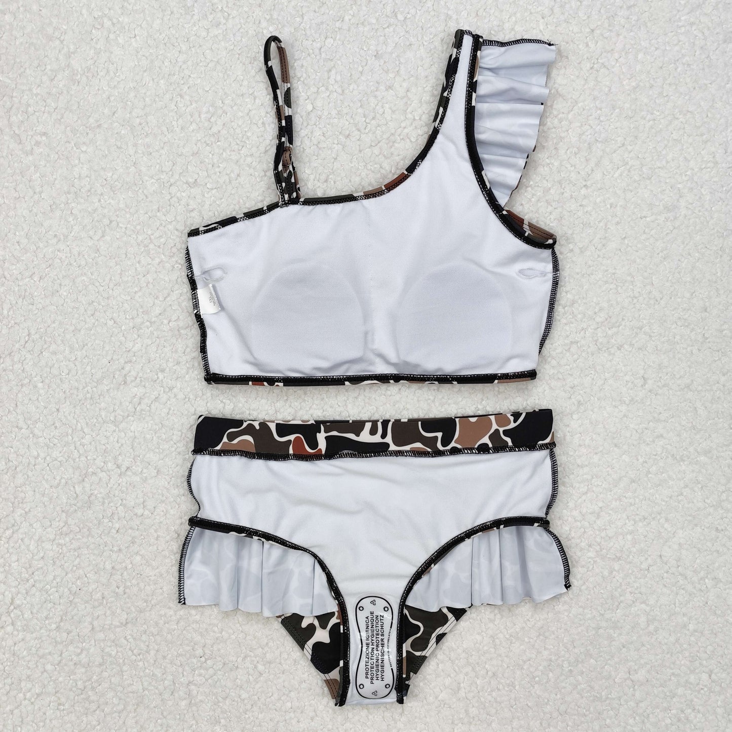 S0481 RTS NO MOQ Baby Girls Summer Swimsuits Brown camo ruffle kids girls two pieces swimsuits