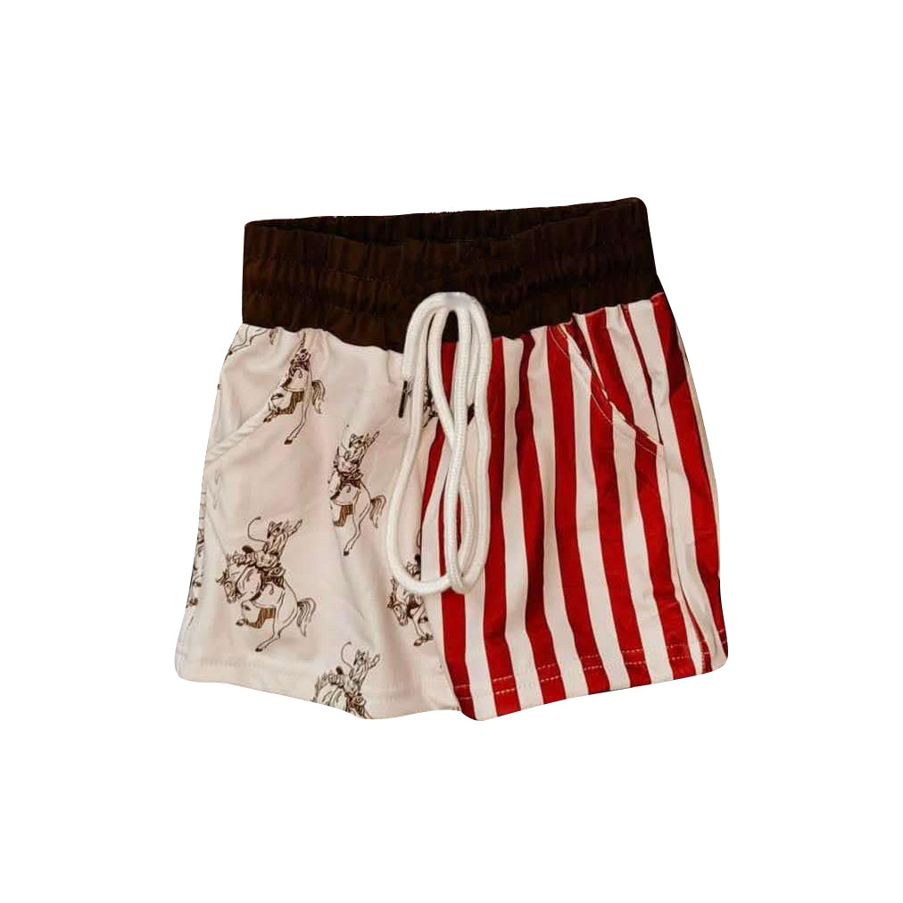 Rodeo brown stripe western kids boys summer swim trunks
