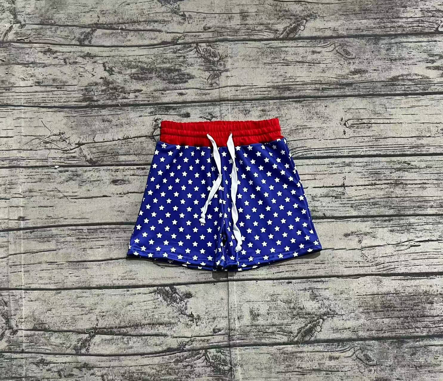S0528Kids Boys Red Waist Blue Stars 4th of July Swim Trunks for Children's Swimming Apparel