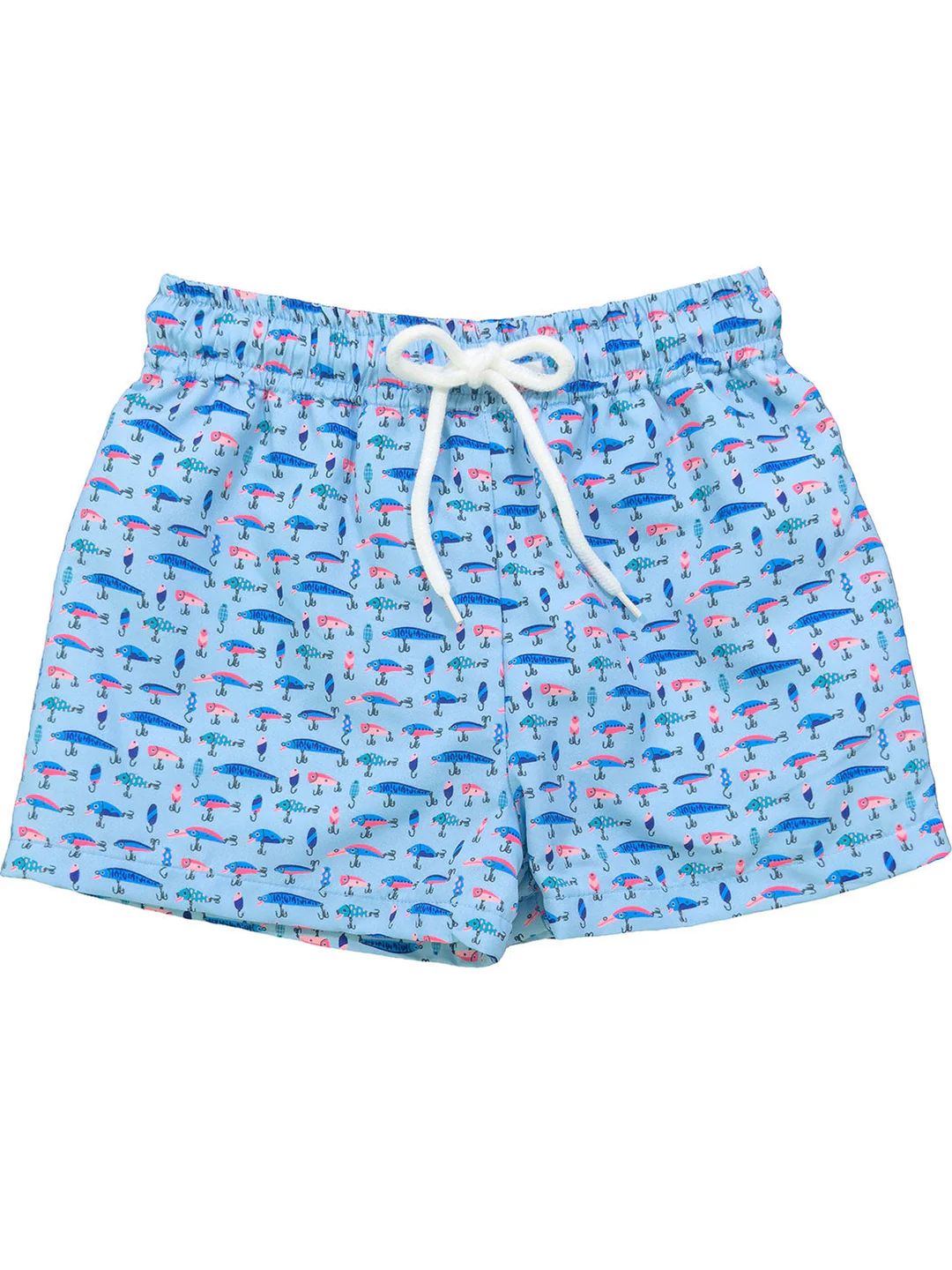 S0541Kids Boys Blue Fishing Lure Pattern Summer Swim Trunks Quick Dry Breathable Water Shorts for Beach And Pool