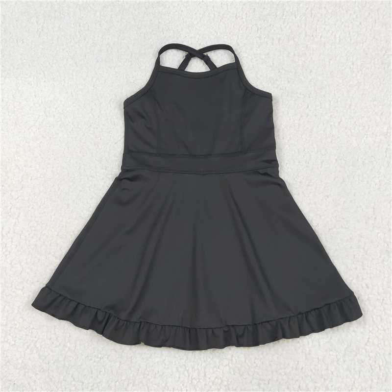 USA Warehouse (IN STOCK)S0552 Kids Girls Ruffle Athletic Dress Black Straps Cute Sporty Dresses for Girls