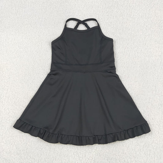 USA Shop (in stock)S0552 RTS NO MOQ Baby Girls Summer Yoga Dress solid black sportswear skirt swimsuit