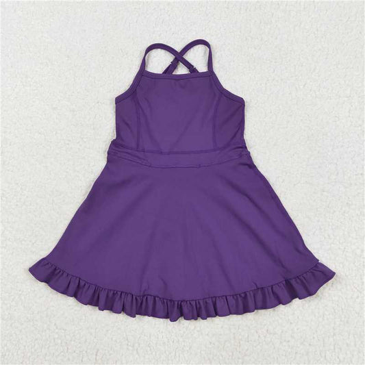 USA Warehouse (IN STOCK)S0554Kids Girls Purple Straps Ruffle Summer Athletic Dresses