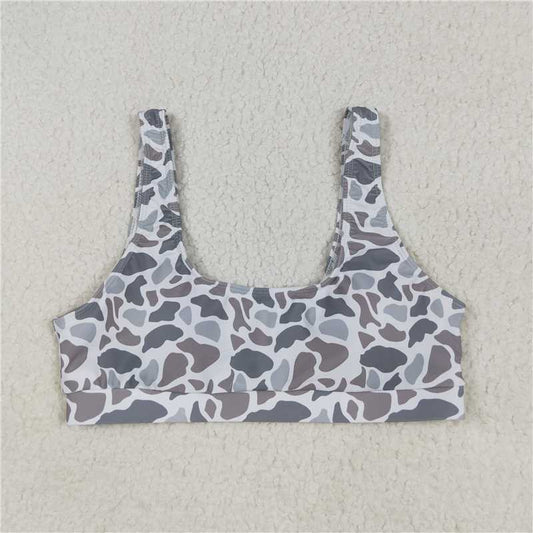 USA Warehouse (IN STOCK) S0556 Women's Grey Camo Summer Swim Top Adult Camouflage Tankini Top Beachwear for Women