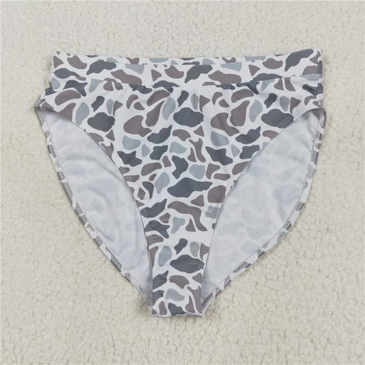USA Warehouse (IN STOCK) S0557 Women's Grey Camo Summer Swim Bottom Adult High Waist Bikini Briefs plus Size Swimsuit Bottom