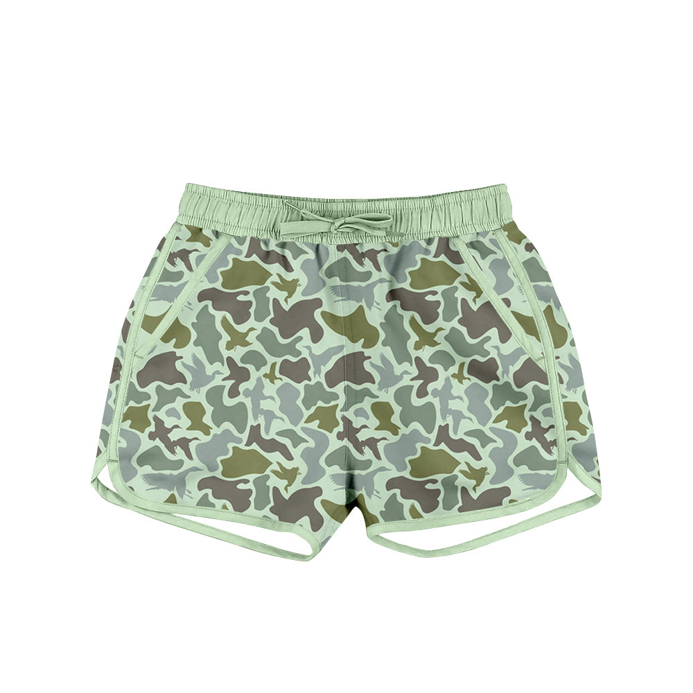 10.2 S0581 Pre order No Moq Baby Boys Green Ducks Camo Pockets Swimming Trunks