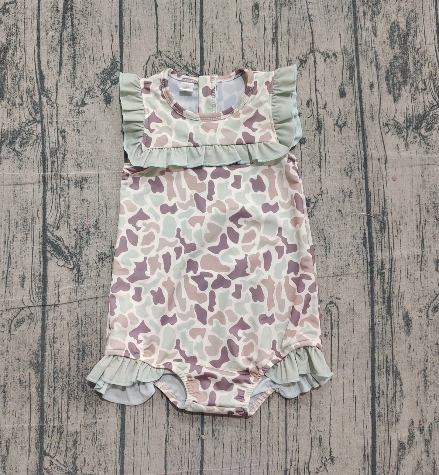 11.11 S0595 Sample No Moq Baby Girls Khaki Camo Ruffle Swimsuits