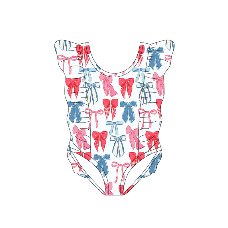 11.11 S0618 Pre Order No moq Baby Girls Red Blue Bows July 4th Swimsuits