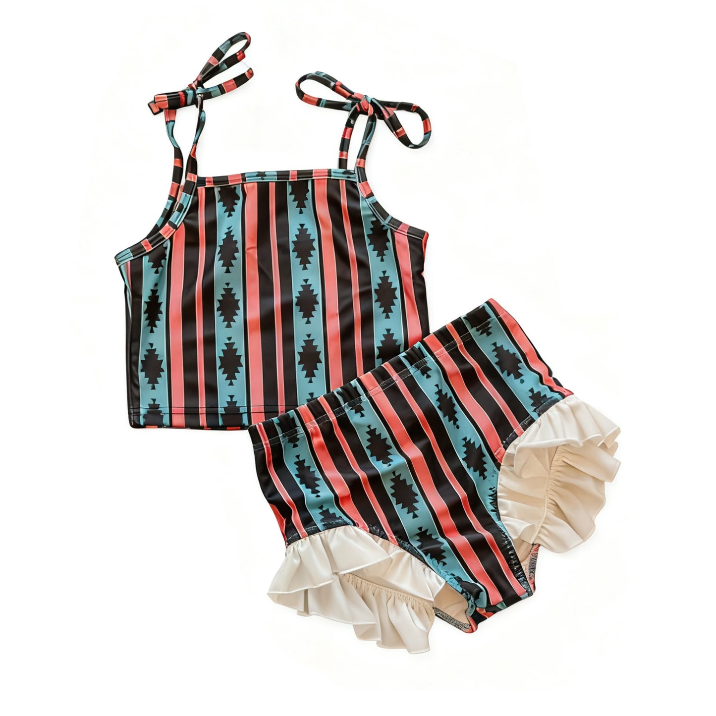 11.15 S0624 Pre Order No moq Baby Girls Strap Aztec Stripe Top Bummies 2 Piece Swimsuits