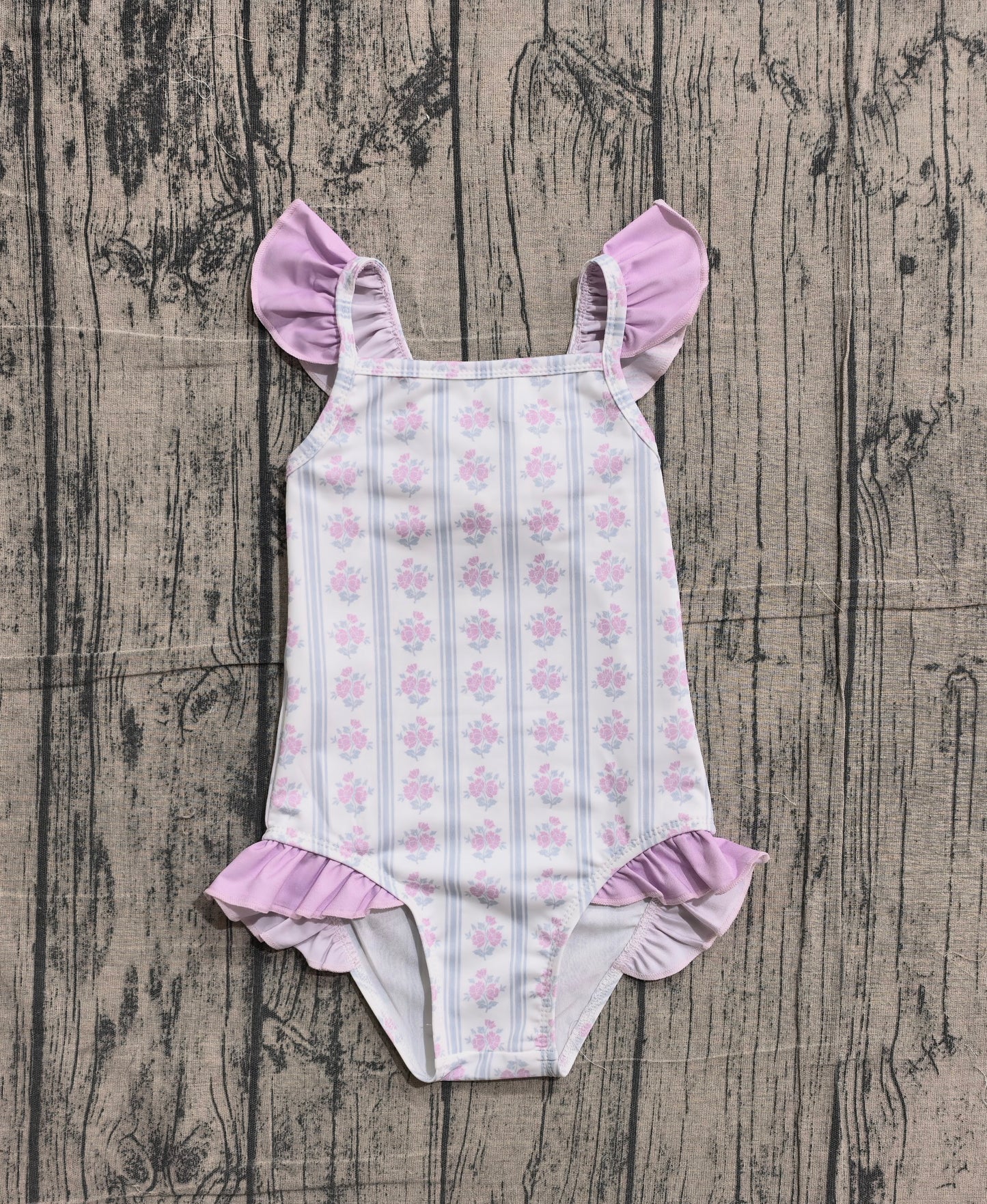 2.2 S0643 Sample No Moq Baby Girls Flowers Stripe Back Bows Romper Swimsuits